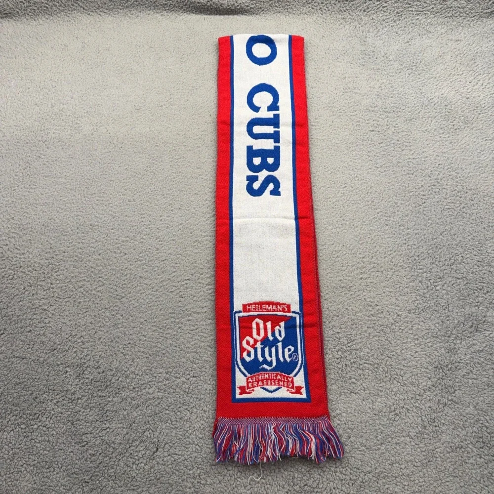 Chicago‎ Cubs MLB Baseball Heileman's Old Style Knit Fringe Red Blue White Scarf